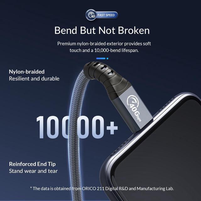 Alt view image 7 of 7 - ORICO Cable Compatible with Thunderbolt 4 Right Angle 6.56FT, 40Gbps USB C to USB C Cable with 100W Charging/Display 8K@ 60Hz for MacBooks, iPad Pro, Thunderbolt 4/3 Hub and USB-C Device