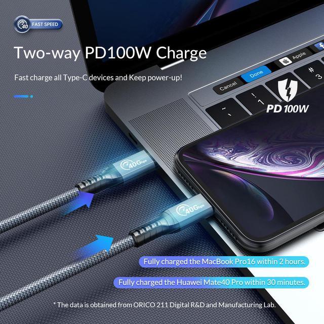 Alt view image 2 of 7 - ORICO Cable Compatible with Thunderbolt 4 Right Angle 6.56FT, 40Gbps USB C to USB C Cable with 100W Charging/Display 8K@ 60Hz for MacBooks, iPad Pro, Thunderbolt 4/3 Hub and USB-C Device