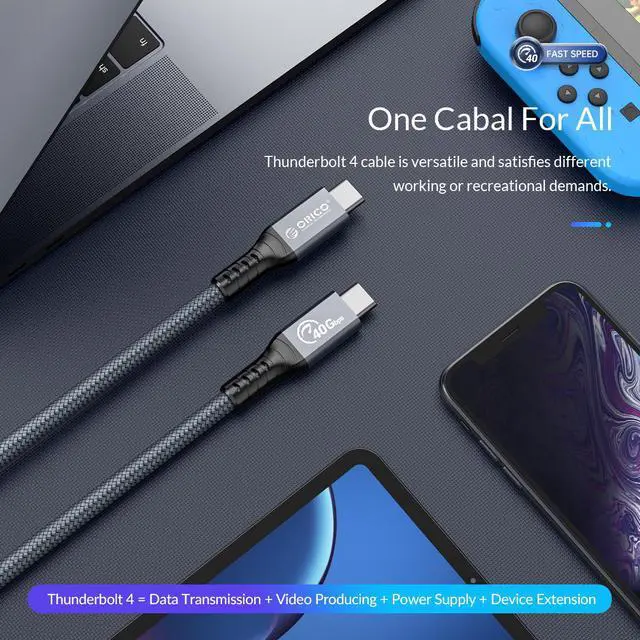 Alt view image 3 of 7 - ORICO Cable Compatible with Thunderbolt 4 Right Angle 6.56FT, 40Gbps USB C to USB C Cable with 100W Charging/Display 8K@ 60Hz for MacBooks, iPad Pro, Thunderbolt 4/3 Hub and USB-C Device