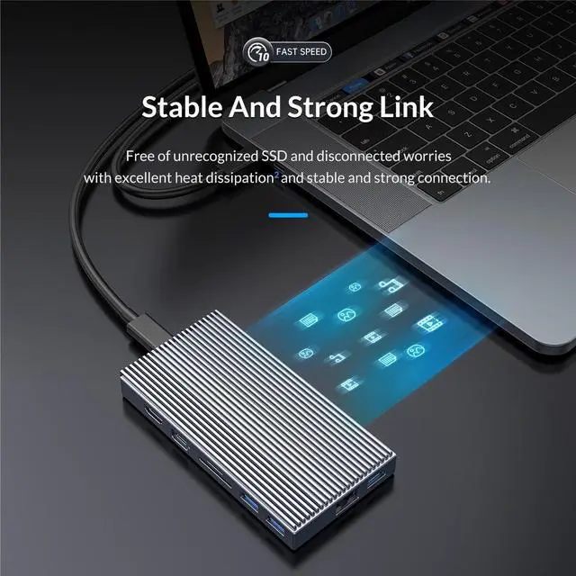 Alt view image 3 of 7 - ORICO USB-C Docking Station with M.2 NVMe SSD Enclosure(Max 4TB), 9-in-1 USB-C Hub Adapter, PD 100W, 3 x 10Gbps USB3.1 USB-A, Type-C, 4K HDMI, TF/SD, Ethernet RJ45, Audio for MacBook/ Dell/HP Laptops