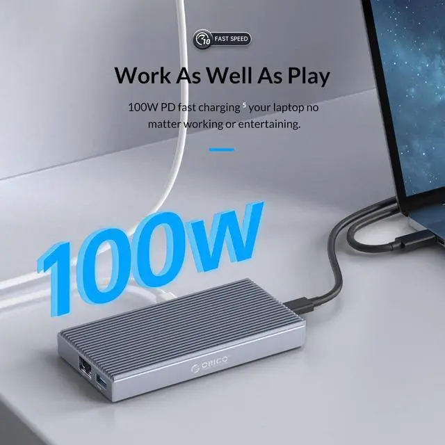Alt view image 6 of 7 - ORICO USB-C Docking Station with M.2 NVMe SSD Enclosure(Max 4TB), 9-in-1 USB-C Hub Adapter, PD 100W, 3 x 10Gbps USB3.1 USB-A, Type-C, 4K HDMI, TF/SD, Ethernet RJ45, Audio for MacBook/ Dell/HP Laptops