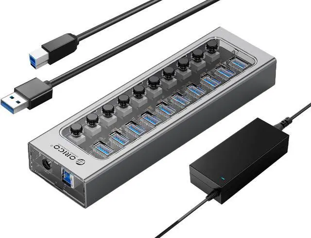 Main image of ORICO USB Hub 3.0 Powered 13 Ports USB Data Hub with 12V5A Power Adapter, Individual Power Switches, and LEDs, USB Extension for iMac Pro, MacBook Air/Mini, PS4, Surface Pro, Notebook PC, Laptop
