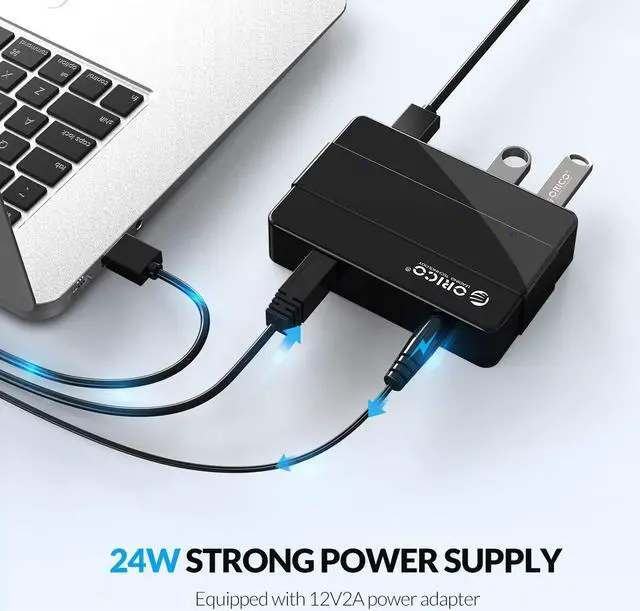 Alt view image 6 of 7 - ORICO Powered 4 Port USB 3.0 HUB with 12V2A Power Adapter LEDs High Speed 5Gbps Data Transfer HUB for Macbook, Mac Pro / mini, iMac, XPS, Surface Pro, Notebook PCs and More