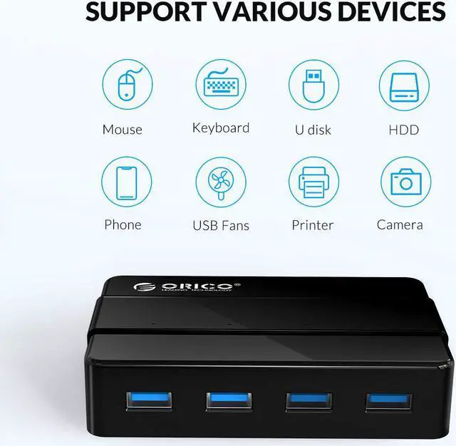 Alt view image 4 of 7 - ORICO Powered 4 Port USB 3.0 HUB with 12V2A Power Adapter LEDs High Speed 5Gbps Data Transfer HUB for Macbook, Mac Pro / mini, iMac, XPS, Surface Pro, Notebook PCs and More