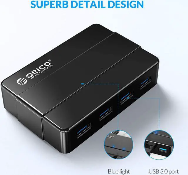 Alt view image 5 of 7 - ORICO Powered 4 Port USB 3.0 HUB with 12V2A Power Adapter LEDs High Speed 5Gbps Data Transfer HUB for Macbook, Mac Pro / mini, iMac, XPS, Surface Pro, Notebook PCs and More