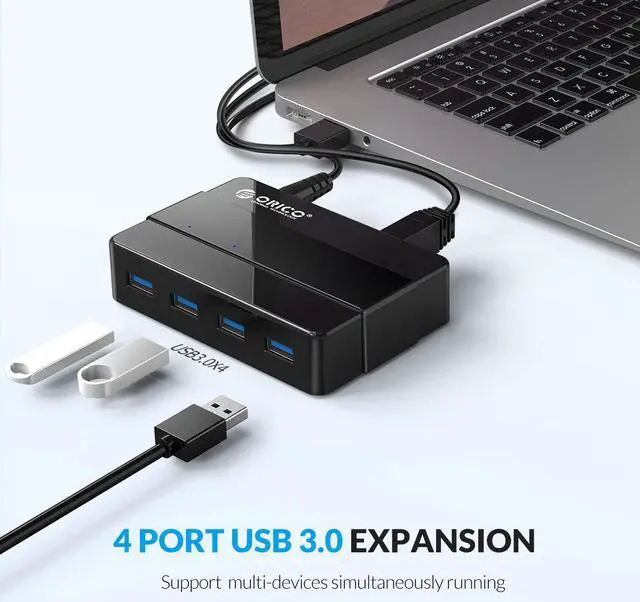 Alt view image 2 of 7 - ORICO Powered 4 Port USB 3.0 HUB with 12V2A Power Adapter LEDs High Speed 5Gbps Data Transfer HUB for Macbook, Mac Pro / mini, iMac, XPS, Surface Pro, Notebook PCs and More