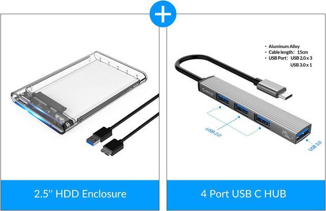 Main image of ORICO 2.5" USB 3.0 External Hard Drive Disk Enclosure & 4 Port USB C to USB 3.0/2.0 HUB, High-Speed Case for 2.5 Inch SATA HDD and SSD[Optimized For SSD, Support UASP SATA III]Tool Free (2139U3)