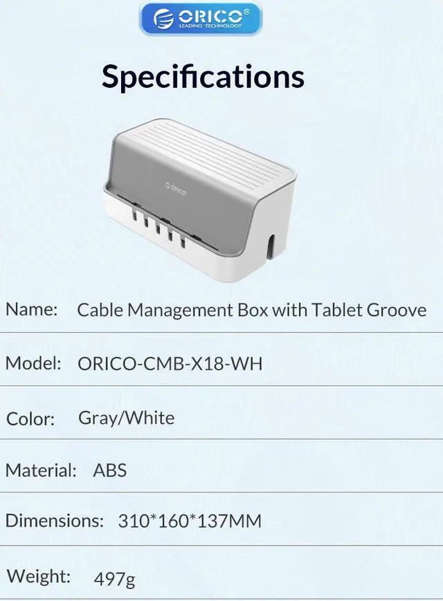 Alt view image 7 of 7 - ORICO Power Strip Storage Box Cable Management Winder for Sockets Mobile Phone Holder Charging Cables Organizer