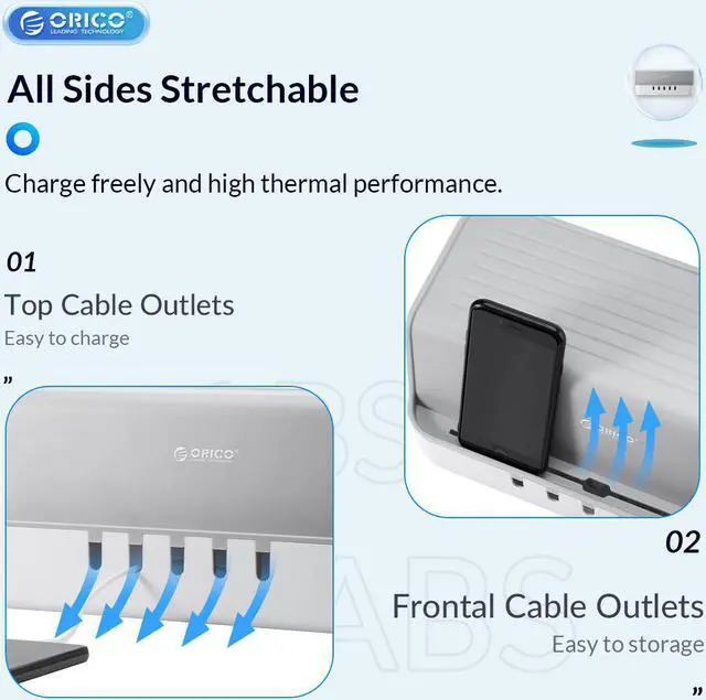 Alt view image 4 of 7 - ORICO Power Strip Storage Box Cable Management Winder for Sockets Mobile Phone Holder Charging Cables Organizer