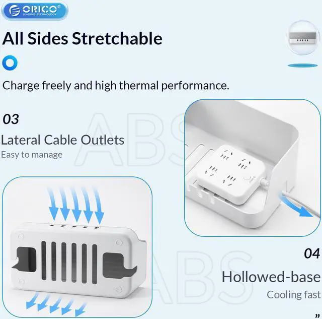 Alt view image 5 of 7 - ORICO Power Strip Storage Box Cable Management Winder for Sockets Mobile Phone Holder Charging Cables Organizer