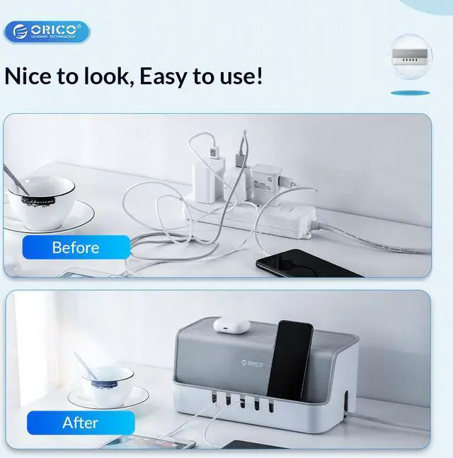 Alt view image 2 of 7 - ORICO Power Strip Storage Box Cable Management Winder for Sockets Mobile Phone Holder Charging Cables Organizer