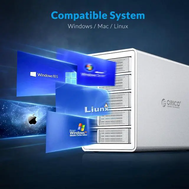 Alt view image 5 of 7 - ORICO 5 Bay Hard Drive Enclosure Full Aluminum Type-C USB 3.1 Gen2 (10Gbp/s) 2.5/3.5 inch HDD SSD for Enterprise Class Data Storage, Support Daisy Chain - 3559C3, Silver