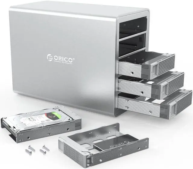 Alt view image 7 of 7 - ORICO 5 Bay Hard Drive Enclosure Full Aluminum Type-C USB 3.1 Gen2 (10Gbp/s) 2.5/3.5 inch HDD SSD for Enterprise Class Data Storage, Support Daisy Chain - 3559C3, Silver