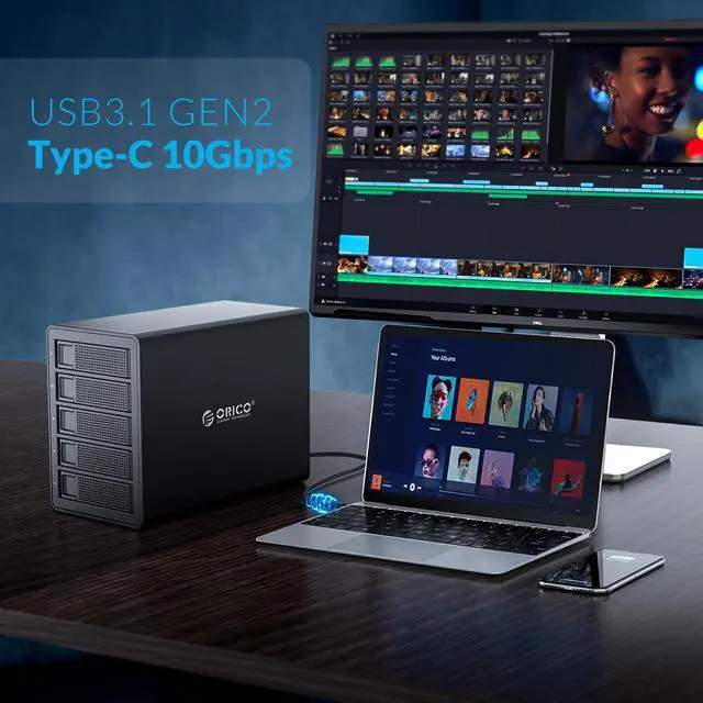 Alt view image 4 of 7 - ORICO 5 Bay Hard Drive Enclosure Full Aluminum Type-C USB 3.1 Gen2 (10Gbp/s)  2.5/3.5 inch HDD SSD for Enterprise Class Data Storage, Support Daisy Chain 3559C3