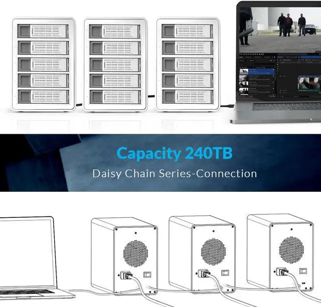 Alt view image 3 of 7 - ORICO 5 Bay Hard Drive Enclosure Full Aluminum Type-C USB 3.1 Gen2 (10Gbp/s) 2.5/3.5 inch HDD SSD for Enterprise Class Data Storage, Support Daisy Chain - 3559C3, Silver