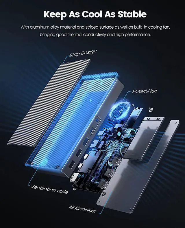 Alt view image 3 of 7 - ORICO 8K Thunderbolt 3 Dock with M.2 NVMe NGFF Enclosure- 9 in 1 USB C Laptop Docking Staion with 65W Power Delivery, Display 8K@60Hz, Dual 4K, Gigabit Ethernet For Thunderbolt 3 Notebook/ Laptops