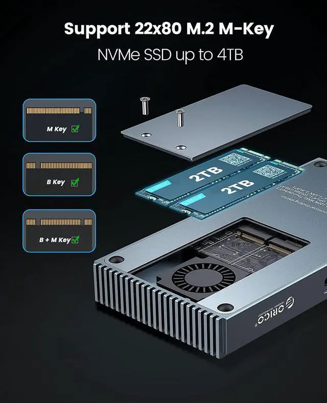 Alt view image 6 of 7 - ORICO 8K Thunderbolt 3 Dock with M.2 NVMe NGFF Enclosure- 9 in 1 USB C Laptop Docking Staion with 65W Power Delivery, Display 8K@60Hz, Dual 4K, Gigabit Ethernet For Thunderbolt 3 Notebook/ Laptops