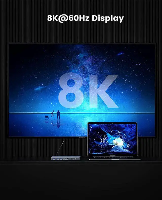 Alt view image 7 of 7 - ORICO 8K Thunderbolt 3 Dock with M.2 NVMe NGFF Enclosure- 9 in 1 USB C Laptop Docking Staion with 65W Power Delivery, Display 8K@60Hz, Dual 4K, Gigabit Ethernet For Thunderbolt 3 Notebook/ Laptops