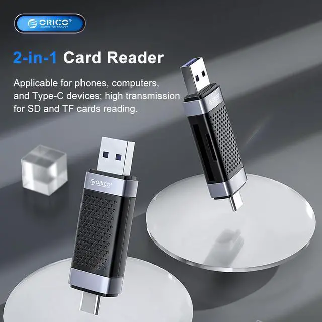 Alt view image 2 of 7 - ORICO USB3.0 SD TF Card Reader Memory Portable Smart Card Reader to SDXC, SDHC, MMC Memory Card Adapter PC Laptop Accessories 2 in 1, USB3.0  to TF/SD Single Read