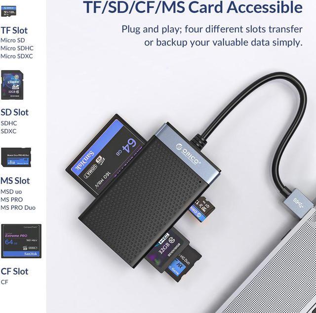 Alt view image 4 of 7 - All Read USB C Card Reader with Case, ORICO 4 in 1  SD TF CF MS Memory Smart Card Reader Compact Flash Card Adapter 15cm Cable for Laptop, Phone