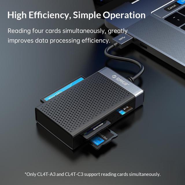 Alt view image 5 of 7 - All Read USB C Card Reader with Case, ORICO 4 in 1  SD TF CF MS Memory Smart Card Reader Compact Flash Card Adapter 15cm Cable for Laptop, Phone