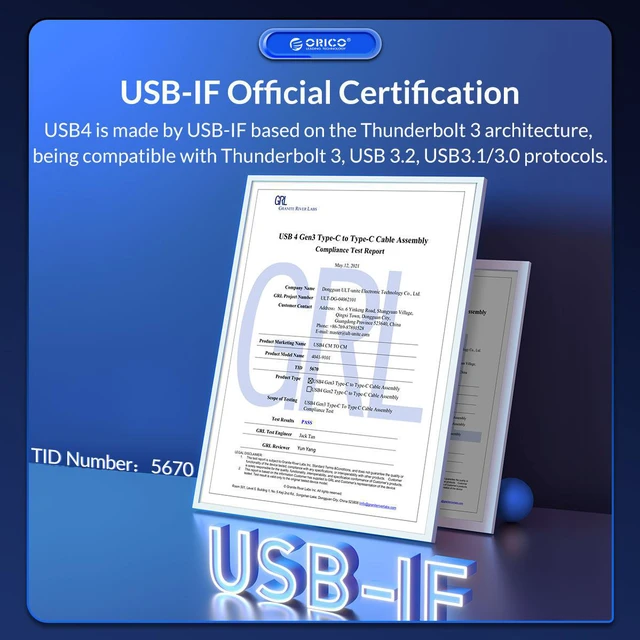 Alt view image 3 of 7 - IF Certified ORICO USB4 to USB C Cable 40Gbps Transfer 1ft/30cm, 100W PD, USB C to USB C Cable Compitable with Thunderbolt 3 Thunderbolt 4 Cable Support 8K@60Hz(Dual 4K@ 60Hz) for MacBook, DELL