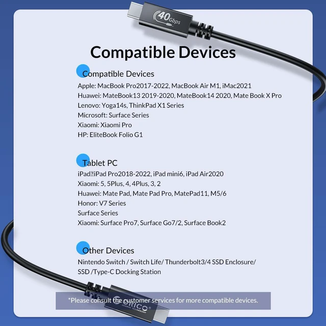 Alt view image 6 of 7 - IF Certified ORICO USB4 to USB C Cable 40Gbps Transfer 1ft/30cm, 100W PD, USB C to USB C Cable Compitable with Thunderbolt 3 Thunderbolt 4 Cable Support 8K@60Hz(Dual 4K@ 60Hz) for MacBook, DELL