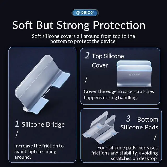 Alt view image 5 of 7 - ORICO Aluminum Vertical Laptop Stand Gravity Locking Holder Desktop Notebook Stand Tablet Stand for Storage MacBook Dell Samsung Gray