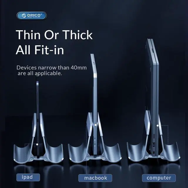 Alt view image 6 of 7 - ORICO Aluminum Vertical Laptop Stand Gravity Locking Holder Desktop Notebook Stand Tablet Stand for Storage MacBook Dell Samsung Gray