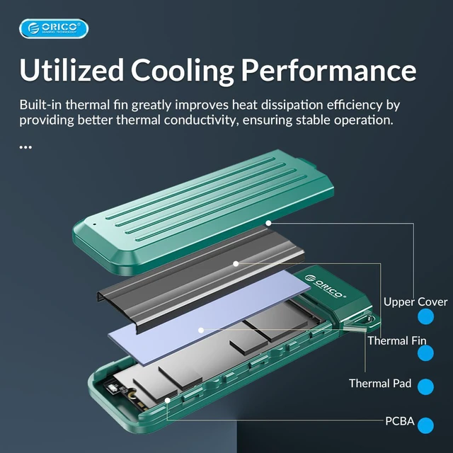 Alt view image 5 of 7 - ORICO M2 SSD Case NVMe USB Type C Gen2 10Gbps PCIe SSD Enclosure M.2 NVMe Enclosure Solid State Drive Case With 2 in 1 Cable