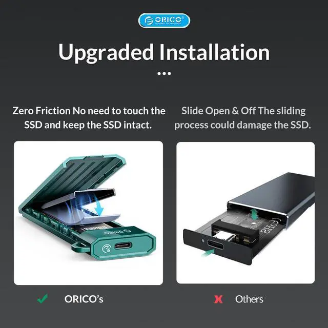 Alt view image 5 of 7 - ORICO M2 SSD Case USB Type C SSD Enclosure M.2 SATA NGFF 6Gbps Solid State Drive Case Green With A to C Cable