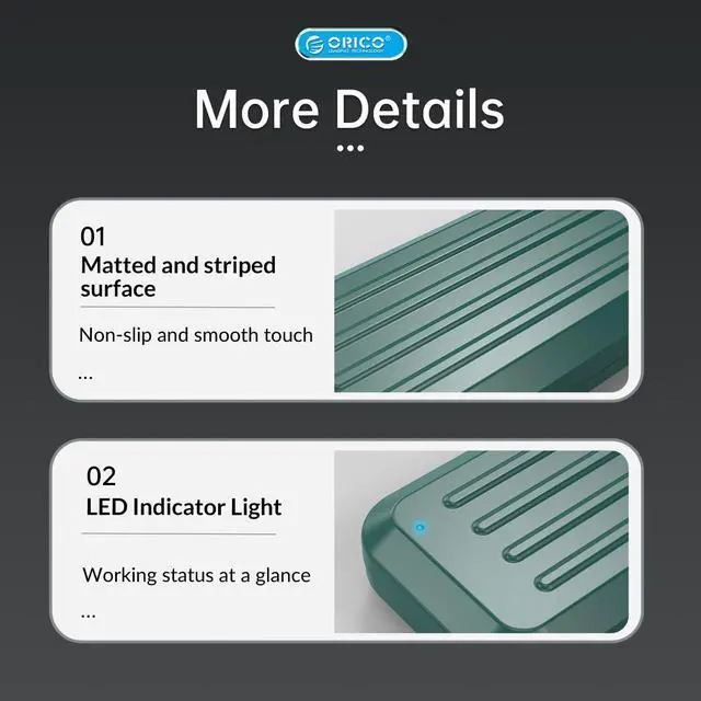 Alt view image 6 of 7 - ORICO M2 SSD Case USB Type C SSD Enclosure M.2 SATA NGFF 6Gbps Solid State Drive Case Green With A to C Cable