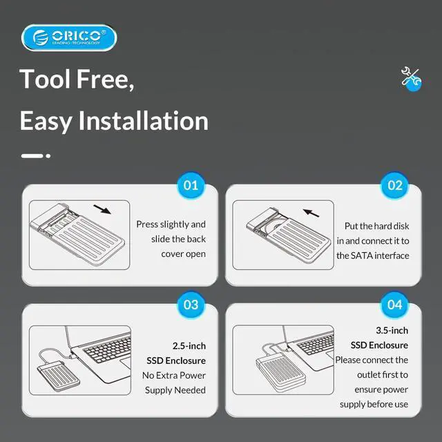 Alt view image 6 of 7 - ORICO USB3.0 Micro-B to SATA3.0 Hard Drive Enclosure, Portable 2.5inch External Hard Drive Case Support UASP for 2.5'' SSD/HDD for Laptop, PS4, Xbox,Router,Green - M25U3