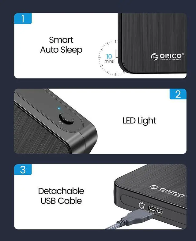 Alt view image 5 of 7 - ORICO 2.5-Inch Hard Drive Enclosure USB 3.0 to SATA for 2.5 HDD or SSD 7mm 9.5 mm External HDD Enclosure Up to 6TB with UASP Tool-Free for Office-HM25U3