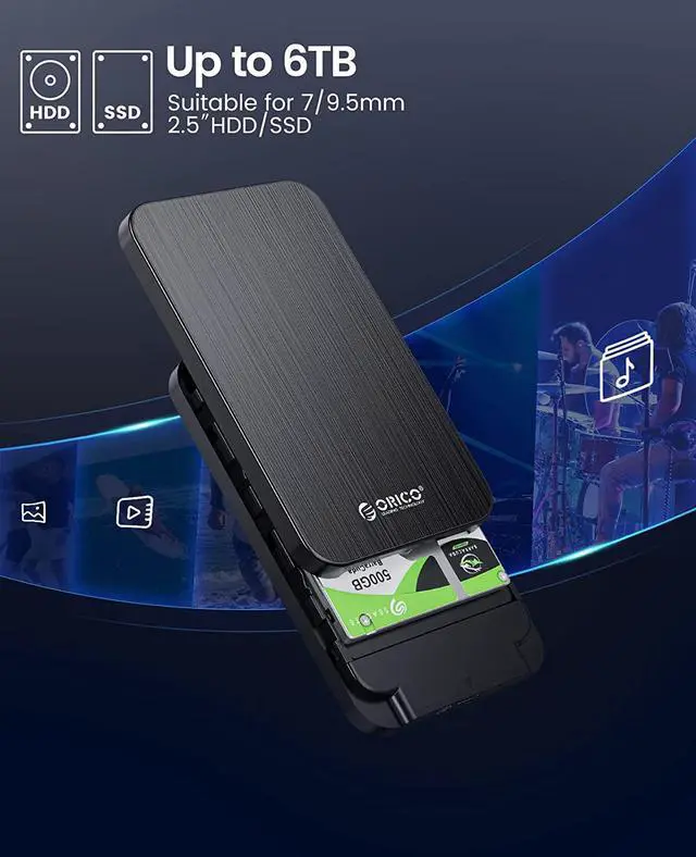 Alt view image 2 of 7 - ORICO 2.5-Inch Hard Drive Enclosure USB 3.0 to SATA for 2.5 HDD or SSD 7mm 9.5 mm External HDD Enclosure Up to 6TB with UASP Tool-Free for Office-HM25U3