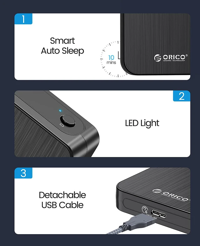 Alt view image 6 of 7 - ORICO Hard Drive Enclosure 2.5 Type-C for 2.5 HDD/SSD 7mm 9.5 mm External HDD Enclosure Up to 6TB with UASP Tool-Free for Office-HM25C3