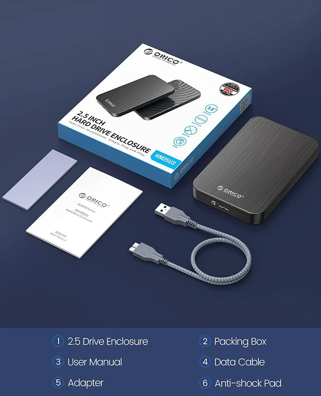 Alt view image 7 of 7 - ORICO Hard Drive Enclosure 2.5 Type-C for 2.5 HDD/SSD 7mm 9.5 mm External HDD Enclosure Up to 6TB with UASP Tool-Free for Office-HM25C3