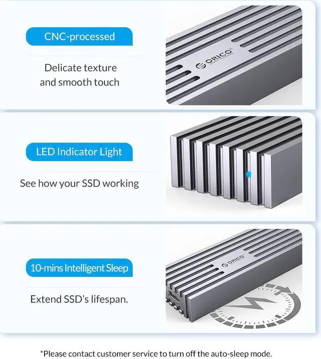 Alt view image 6 of 7 - ORICO M.2 SATA NGFF SSD Enclosure to USB-C PCIe Adapter 6Gbps USB3.2 Gen2 for SATA B-Key/B+M Key SSD 2230/2242/2260/2280 - Gray