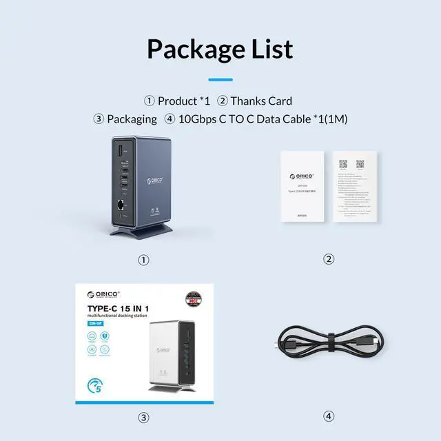 Alt view image 7 of 7 - 15in1 USB C Dock, ORICO USB C Docking Station for MacBook Pro M1, Mac, Window with Dual 4K HDMI-Compatible, 8 USB Ports, DP, 100W PD, RJ45, 3.5mm Audio, TF/SD Triple Extended Display for macOS