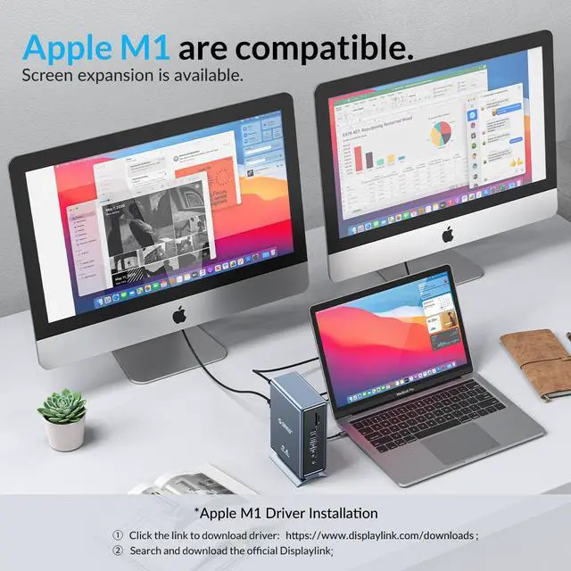 Alt view image 3 of 7 - ORICO 15in1 USB C Docking Station with Dual 4K HDMI-Compatible, 8 USB Ports, DP, 100W PD, RJ45, 3.5mm Audio, TF/SD Triple Extended Display for MacBook Pro M1, Mac, Window