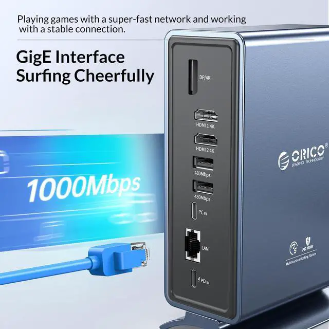 Alt view image 6 of 7 - ORICO 15in1 USB C Docking Station with Dual 4K HDMI-Compatible, 8 USB Ports, DP, 100W PD, RJ45, 3.5mm Audio, TF/SD Triple Extended Display for MacBook Pro M1, Mac, Window