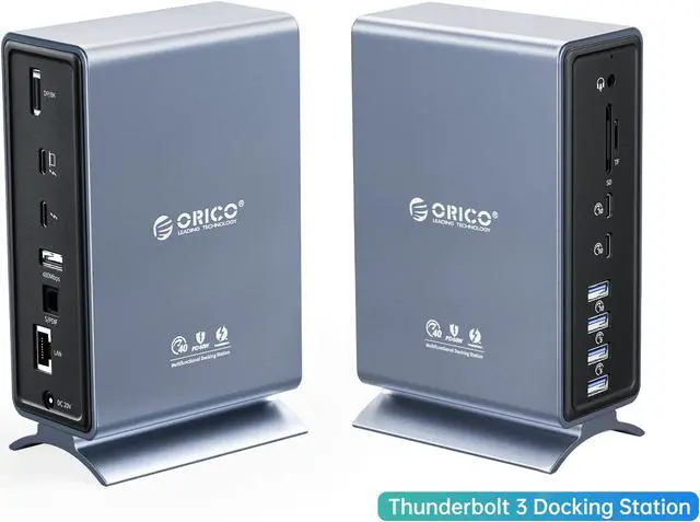 Main image of Thunderbolt 3 Docking Station, ORICO 15 in 1 Thunderbolt 3 Dock with Single 8K & Dual 4K Display, DP1.4, 3 USB 10Gbps, Optical Out, SD/TF, Audio, RJ45 for Thunderbolt 3, USB-C Windows/Mac(Grey)
