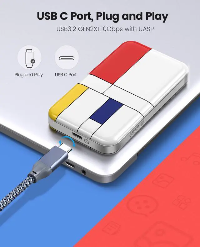 Alt view image 3 of 7 - ORICO 1TB Portable External Hard Drive USB3.2 Gen2 USB-C Up to 1210MB/s 1TB 1TB USB 4.0 USB-C (40Gbps)