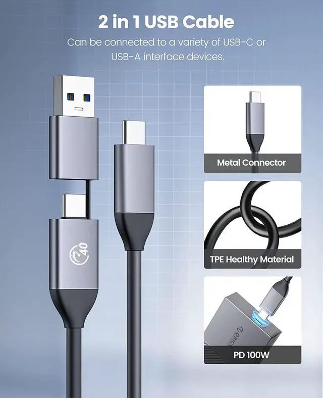 Alt view image 4 of 7 - ORICO USB4 M.2 SSD Case 40Gbps M2 NVMe SSD Enclosure Full Aluminum Compatible with Thunderbolt 3 USB4 USB 3.2/3.1/3.0 USB-C to C and USB-A to C Cables, Up to 4TB