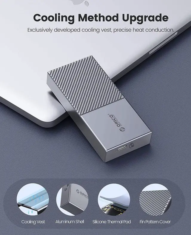 Alt view image 6 of 7 - ORICO USB4 M.2 SSD Case 40Gbps M2 NVMe SSD Enclosure Full Aluminum Compatible with Thunderbolt 3 USB4 USB 3.2/3.1/3.0 USB-C to C and USB-A to C Cables, Up to 4TB
