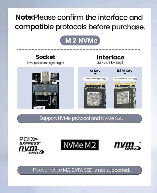 Alt view image 5 of 7 - ORICO USB4 M.2 SSD Case 40Gbps M2 NVMe SSD Enclosure Full Aluminum Compatible with Thunderbolt 3 USB4 USB 3.2/3.1/3.0 USB-C to C and USB-A to C Cables, Up to 4TB