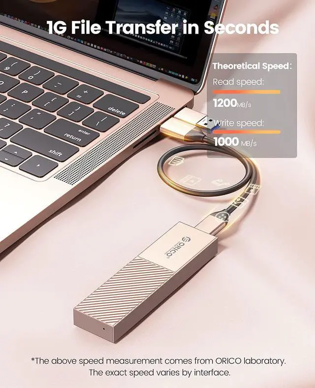 Alt view image 2 of 7 - ORICO Aluminum M.2 NVMe SSD Enclosure USB C to M.2 SSD Enclosure Reader 10Gbps to NVMe M-Key External M2 Adapter Support UASP TRIM - Rose Gold