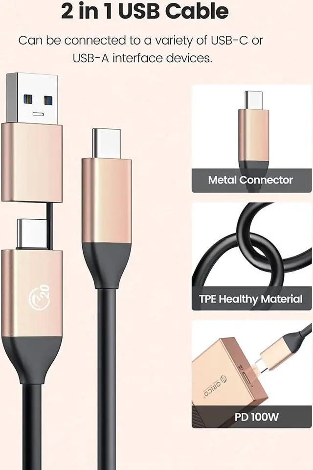 Alt view image 6 of 7 - Orico USB 3.2 Gen2X2 20Gbps for M.2 NVMe SSDs Aluminum External Case - Rose Gold