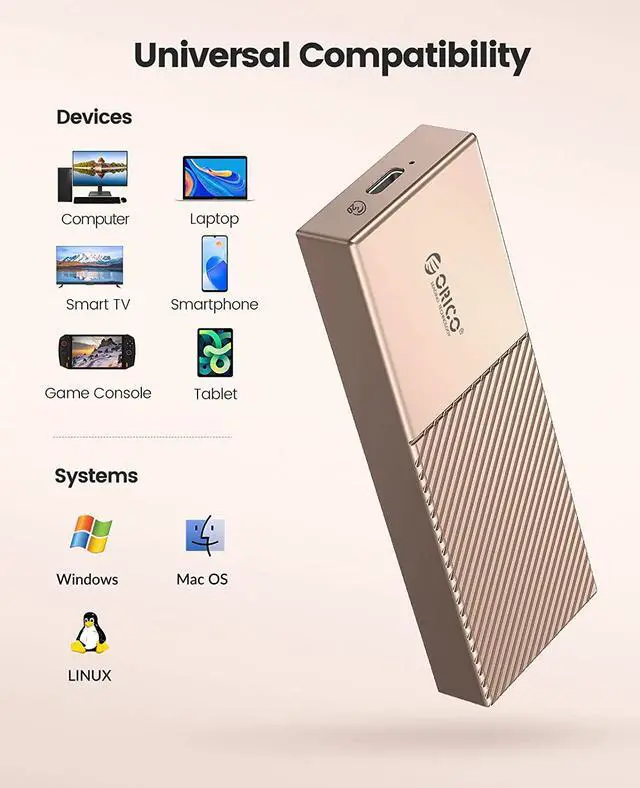 Alt view image 2 of 7 - Orico USB 3.2 Gen2X2 20Gbps for M.2 NVMe SSDs Aluminum External Case - Rose Gold