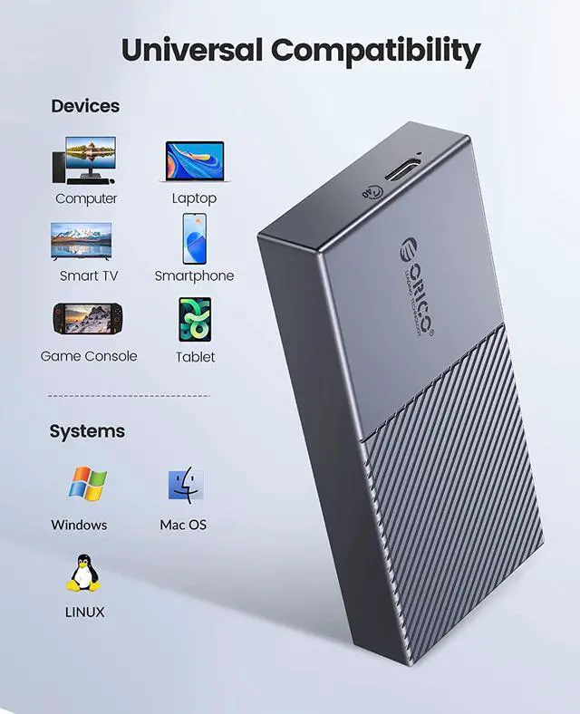 Alt view image 5 of 7 - ORICO M.2 NVMe SSD Enclosure 40Gbps PCIe3.0x4 USB Type-C Aluminum Adapter, NVMe 2280 M-Key(B+M Key) External Solid State Drive Case,Compatible with Thunderbolt 3/4 USB3.2/3.1/3.0/Type C